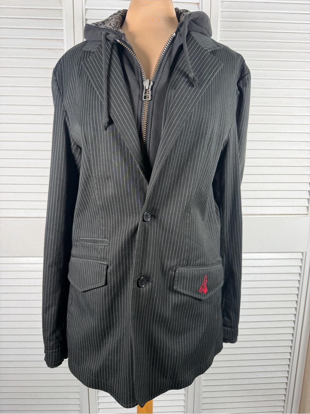 Volcom Ransom Twill Fleece Blazer Hooded Pinstripe Jacket Size L